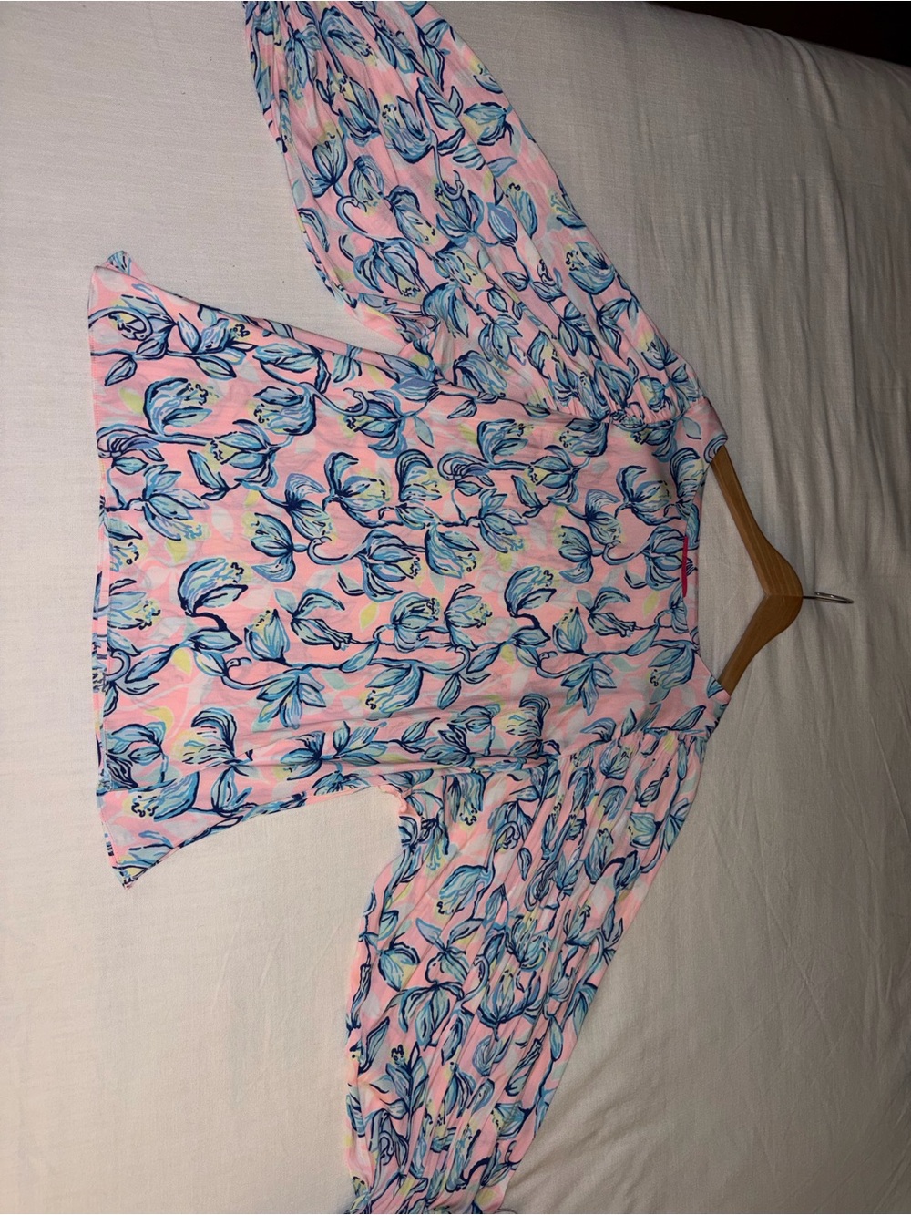 Lilly Pulitzer Pink Floral Puff-Sleeve Blouse with Blue Tulip Print - Picture 2 of 3
